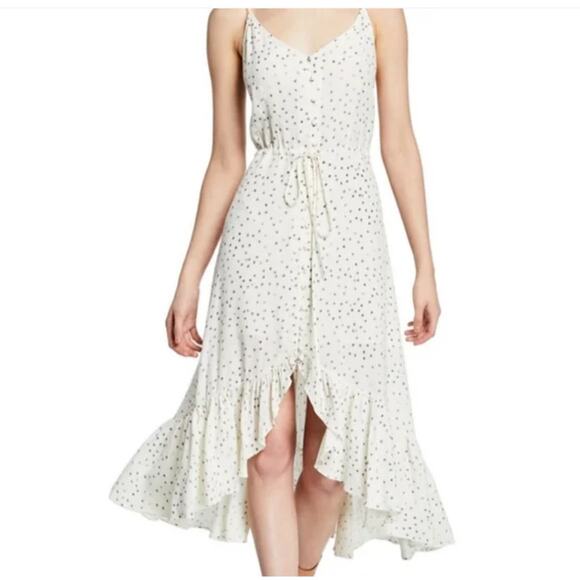 Rails Frida Speckled Dot High-Low Midi Slip Dress, Womens M, White/Black Ruffles - Picture 2 of 16